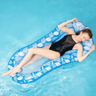 YIHELU Luftmatratze Pool Hängematte mit Mesh, Aufblasbare Wasserhängematte Luftmatratze mit Netz und Kopfstütze, Aufblasbarer Liege Wasser Bett Floating Lounge Stuhl Schwimmbad Spielzeug