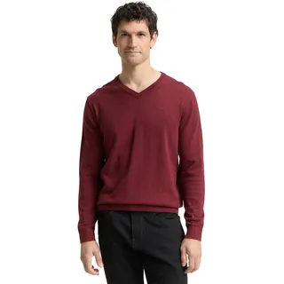 V-Ausschnitt-Pullover TOM TAILOR, Herren, Gr. 3XL, bordeaux melange, Strick, Obermaterial: 100% Baumwolle, meliert, regular fit normal, V-Ausschnitt, Rippbündchen, Pullover V-Ausschnitt-Pullover, mit kleiner Logo-Stickerei