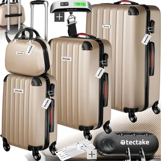 tectake® Hartschalenkoffer-Set Cleo 4-teilig, 3 Trolleys, 1 Beauty Case inkl. Kofferwaage und -anhänger