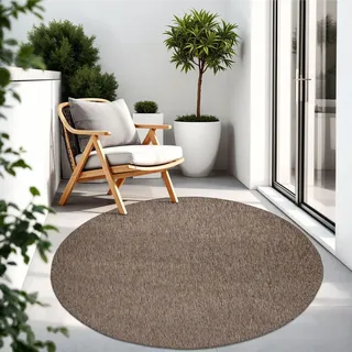 TT Home Teppich Für Outdoor Wetterfest Küchenteppich Balkon Terrasse Unifarbenes Design Modern Größe 160 cm Rund - Taupe
