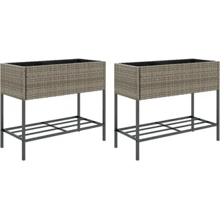 Hochbeete mit Ablage 2 Stk. Grau 90x40x75 cm Poly Rattan - Grau