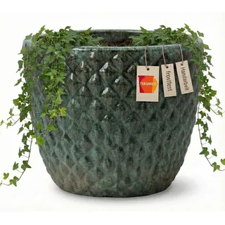 Teramico Keramik Pflanzgefäß Bubble (Moos Grün 30cm) | Hochwertige, frostfeste Keramik mit einzigartiger Bubble-Struktur und Wasserablaufloch für Garten, Balkon & Terrasse.