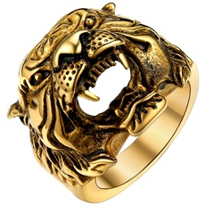 U7 18k vergoldet Tigerskopf Ring für Männer Retro Tribal Tiger Motiv Großer Ring Hip Hop Street Style Fingerring Modeschmuck für Vatertag Geburtstag(Ring Größe 62)