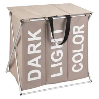 Wenko Wäschesammler Trio Top Taupe, mit Deckel und Tragegriffen, viel Stauraum mit 118 l, drei Fächer, (B x H x T): 57 x 57 x 38 cm, moderne Aufschriften Dark, Light, Color