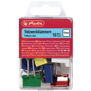 Herlitz Vielzweckklammer 19 mm, Metall, 10 Stück in Hängebox, farbig sortiert