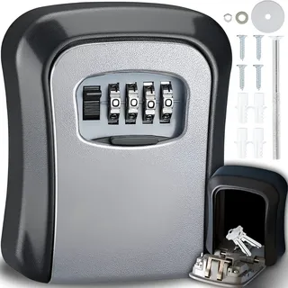 Schlüsseltresor 4-Stelligem Zahlencode Schlüsselkasten Schlüsselsafe Schlüsselbox Wandmontage Schlüssel Wertgegenstände Schlüsselkasten Silber Retoo - Silber, Schwarz