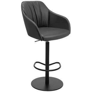 Johann Jakob Barhocker , Anthrazit , Metall, Leder , Echtleder , Nappaleder , Drehteller , 59x109.5-120x61 cm , Lederauswahl, Sitzfläche 360° drehbar , Esszimmer, Barmöbel, Barhocker