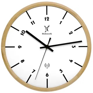 Holzwerk Natur Holz Funkwanduhr Funk Wanduhr Holz-Uhr Vintage Funkuhr lautloses Uhrwerk ohne Tickgeräusche Buche Weiß lautlos skandinavisches Design aus handgefertigtem Massivholz 32 cm
