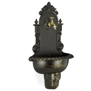 Relaxdays Wandbrunnen XL Antik Braun, Gold