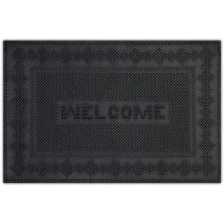 Relaxdays Fußmatte Gummi, 40x60 cm, Türmatte Welcome Spruch, rutschfest, wetterfest, mit Noppen, innen & außen, schwarz