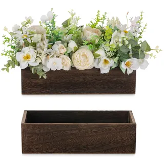 NUPTIO Holzkiste Blumen Hochzeit Tischdeko: 2 Stück 30cm Rechteckig Vase Tisch Vintage Holzbox Blumenkasten Tafelaufsatz Holz Rustikal Braun für Hochzeitsdeko Partei Weihnachtsdekorationen