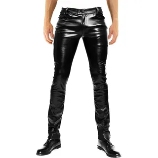Bockle® Lamb Tube No Ass Bags Lederhose Lederjeans Leder Tube Röhre Skinny Leder, W33/L34 - Schwarz