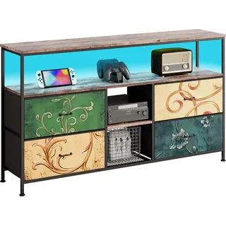 Multifunktionsmöbel-Kommode, TV-Kommode in Tigerfell-Farbpalette mit 4 farbigen Stoffschubladen, LED-Beleuchtung, Speicherschminktisch und Speicher-Küchenschrank, 137cm