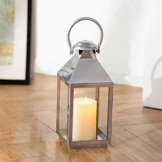 Graflicht für Außen: Metall-Kerzenleuchte 28cm - Wetterfest - Windlicht - Große Gartendekoration - Urn für Friedhof - Silberfarben - Aufhängung Geschenk