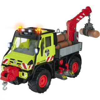 DICKIE Toys – Unimog Holztransporter – mit elektrischer Seilwinde und Kranarm mit Joystick-Steuerung, mit Sound- und Licht, für Kinder ab 3 Jahren