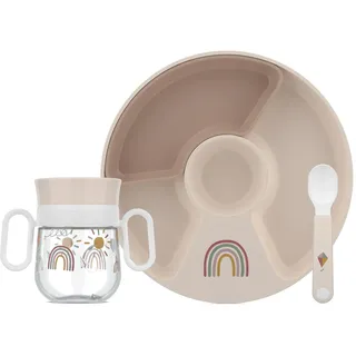 Mepal - Babygeschirr Set Mio - Inklusive auslaufsicherem Trinklernbecher, Kinderteller mit Unterteilung & Lernlöffel - Spülmaschinengeeignet & BPA frei - 3-teilig Set - Sunshine & Rainbow