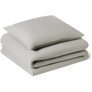 Amazon Basics Vorgewaschenes Mikrofaser-Bettwäsche-Set, extra weich, natürlicher Knitter-Look, bügelfrei, 2-teilig, Einzelbett, Bettbezug 135 x 200 cm & Kissenbezug 80 x 80 cm, Grau
