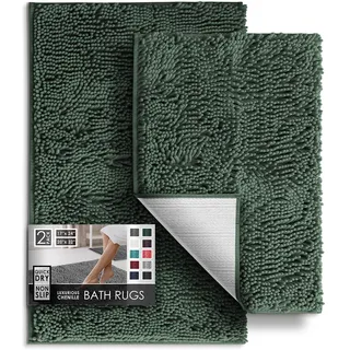 Hearth & Harbor Badezimmerteppiche, Chenille-Badematte, maschinenwaschbar, Badematten für Badezimmer, rutschfeste Unterseite, Gummi, schnell trocknend, Größe S - Mittelgrau