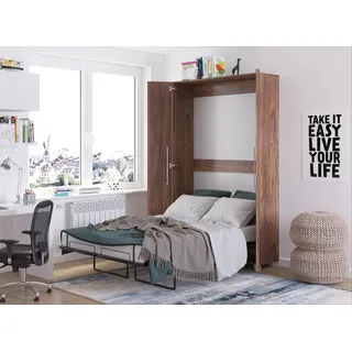 Wandbett Schrankbett TEDDY 120x200 Craft Tobacco Eiche Vertikal Wandklappbett, Schrankklappbett, Schrank mit integriertem Klappbett, Funktionsbett inkl. Lattenrost - Braun, Bronze