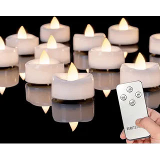 AMAGIC 12 Stück Flackernde Flammenlose Teelichter Mit Timer und Fernbedienung, LED Batterie Elektrische Kerzen Für Diwali Weihnachten, Build In 6 Stunden Timer, D3,8 CM X H 3,1 CM, Warmweiße