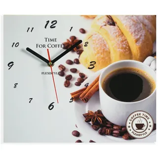 FLEXISTYLE Küchenuhr Kaffee & Croissant Silent, Acrylglas, Hergestellt in UE