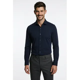 Langarmhemd OLYMP "Level Five 24/Seven", Herren, Gr. 38, N-Gr, blau (marine), Web, Obermaterial: 92% Baumwolle, 8% Elasthan, 2-Knopf-Manschette, Hemden Langarmhemd, Businesshemd, body fit, New York Kentkragen, Jersey