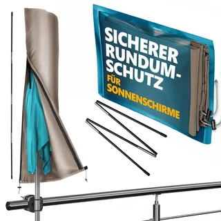 Menz Sonnenschirm Schutzhülle - Wetterfeste Schutzhülle für Schirm, Sonnenschirmhülle Ø 3 m / 2,5 x 1,5 m, robuste Schirmhülle mit Stab, Reißverschluss, Polyester Schirmabdeckung, Taupe
