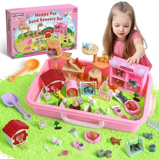 KNASON Katze und Hund Spielzeug Sand,Magic Toy Sand Set für Mädchen und Junge mit Sensorisch Spielsand und Sandkasten,Haustier Zaubersand Sandspielzeug Geschenk für Kinder ab 3 4 5 6 7 8
