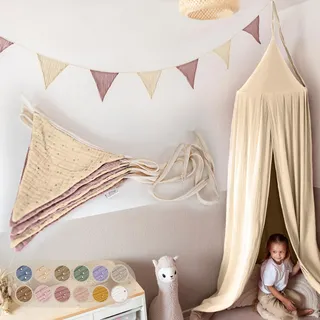 LILIMAUS Wimpelkette Stoff [mit Goldapplikation in 12 Farben] Wimpelkette Kinderzimmer - 100% Baumwolle Handmade Girlande Stoff - Wimpelkette Musselin - Hausbett Deko Mädchen & Jungen für Babyzimmer