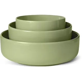 Amazon Basics Glasierte Steinzeug-Servierschalen, 3-Teiliges Set, Spülmaschinenfest, Olivgrün