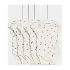 Girls M&S Collection 5pk Pure Cotton Floral Bodysuits (61⁄2lbs-3 Yrs) - Multi, Multi - 9-12M