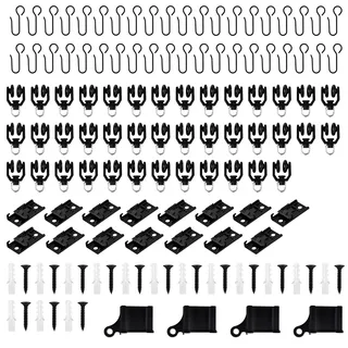 114Stück Gardinenschienen Zubehör,geräuschlose Rolle,Endabdeckungen,Metall Vorhang Haken, Vorhanggleiter, Deckenhalterung für Vorhangschienen -schwarz