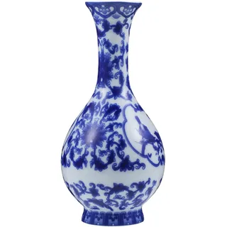 UKCOCO Porzellan Kleiner Vase im Chinesischen Stil Weiße Keramikvase für Blumen und Hydrokultur Dekorative Tischvase für Wohndekor Büros und Besondere Anlässe
