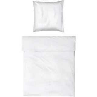 Möve Noblesse Bettwäsche-Set 135x200 cm + 80x80 cm aus 100% Baumwolle, White/Light Blue