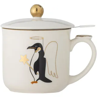 Bloomingville Valentin Becher, Tasse m/Deckel und Teesieb, Gold, Steingut, T10xH11 cm, 300 ml