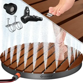 KESSER® Gartendusche Bodendusche Außendusche Saunadusche Campingdusche 70x55 cm Rechteck Fontänenhöhe bis 4 m einstellbar Mit Fußrad, Aluminium/WPC, rutschfeste Standfläche Wetterfest, Holzoptik - Dunkelbraun