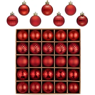 Valery Madelyn 25 Stück Weihnachtskugeln,4cm mini Christbaumkugeln Weihnachtskugel Bruchsicher,Rot Weihnachtsbaumschmuck Christbaumschmuck mit Aufhänger für Weihnachtsdeko