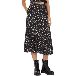 Tommy Jeans Damen Rock Floral Ruffle Midi-Länge, Schwarz (Spring Floral), XL