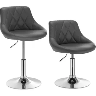 WOLTU 2er-Set Barhocker Tresenhocker Barsessel mit Rückenlehne aus Kunstleder Metall höhenverstellbar, Grau - Grau