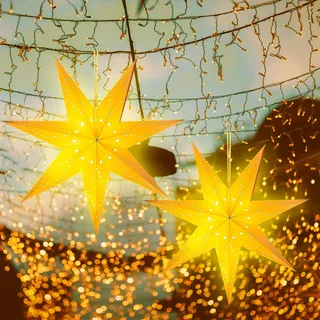 TZQFROCE 2 Stück LED Papierstern Beleuchtet zum Aufhängen Weihnachtsstern Beleuchtet 45cm Leuchtsterne Weihnachten Fenster Weihnachtsdeko Fensterdeko für Hochzeit Geburtstag Party dekoration