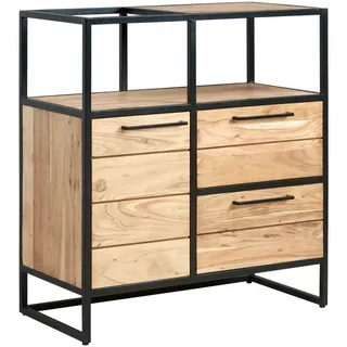 Mid.you Sideboard , Schwarz, Honig , Holz , Akazie , massiv , 1 Fächer , 2 Schubladen , 86x93x42 cm , stehend , Holzmöbel, Kommoden Holz, Sideboards Holz