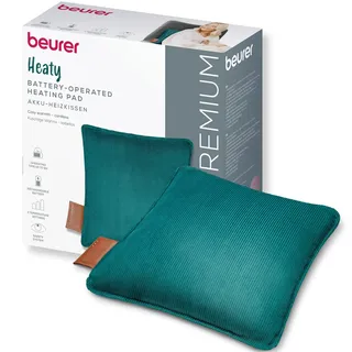 Beurer Heaty heat pad, cordless heating pad, heat pad with automatic switch-off function and 3 temperature settings, with fast heating, soft corded fabric, dark green