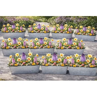 KAMACA 12 Stück Zink Paletten Blumenkasten Einsatz passend für Europaletten Pflanzkasten für Blumen Kräuter Balkonkasten Blumentopf aus verzinktem Metall 38 cm groß (Silber, 12er Set)