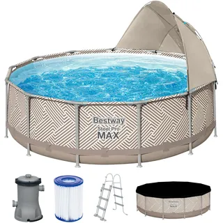 Bestway Steel Pro MAX Frame Pool Komplett-Set mit Filterpumpe Ø 396 x 107 cm, Op Art-Design, rund