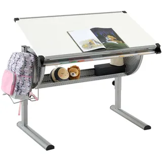 Idimex Kinderschreibtisch Mads 111 x 90 x 60 cm Holzwerkstoff lackiert weiß/alu