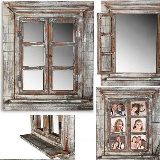 Mucola Wandspiegel mit Fensterläden Spiegel Bilderrahmen Spiegelfenster Fotorahmen Shabby Dekospiegel Garderobenspiegel - Braun - Braun