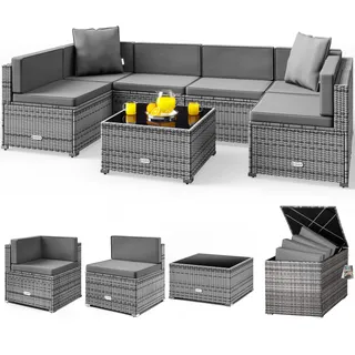 Polyrattan Ecklounge Grau/Anthrazit mit Polyrattan Auflagenbox Grau