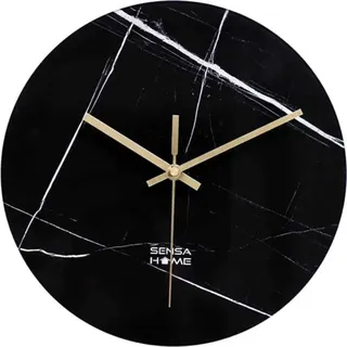 SensaHome Glas-Wanduhr 30 cm – minimalistisches Marmor-Design mit geräuschlosem Uhrwerk – Marmor dunkel