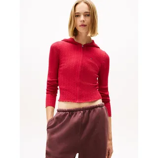 Tommy Hilfiger Tommy Jeans Damen Pullover mit Reißverschluss Essential mit Kapuze, Rot (Ruby Rhubarb), M