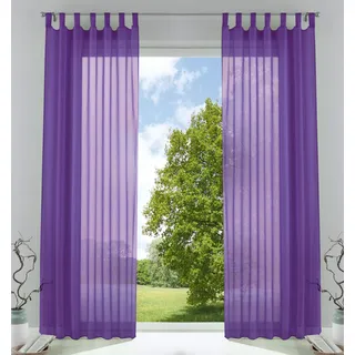 Gardinenbox 2er-Pack Gardinen Transparent Vorhang Set Wohnzimmer Voile Schlaufenschal mit Bleibandabschluß HxB 245x140 cm Lila, 61000CN